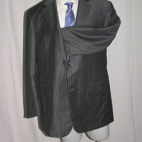 David August Bespoke Gray Yacht Striped Two Button Suit Jacket 44L - Picture 4 of 11